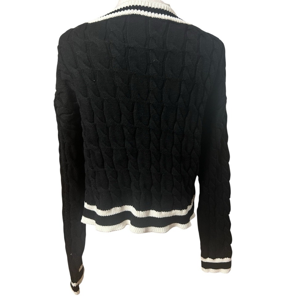 House of Harlow 1960 Black Varsity Cable Knit V-neck Cropped Sweater SZ XL - Picture 4 of 6